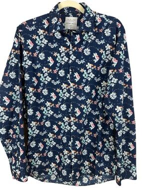 Seven Seas Copenhagen Floral Slim Fit Cotton Button Down Shirt Medium 39/40